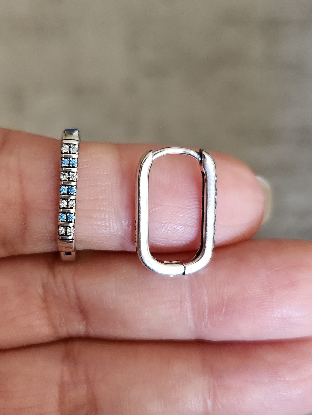 New 925 Silver Aquamarine Diamond Rectangle Shaped Hoop Earrings for Women
